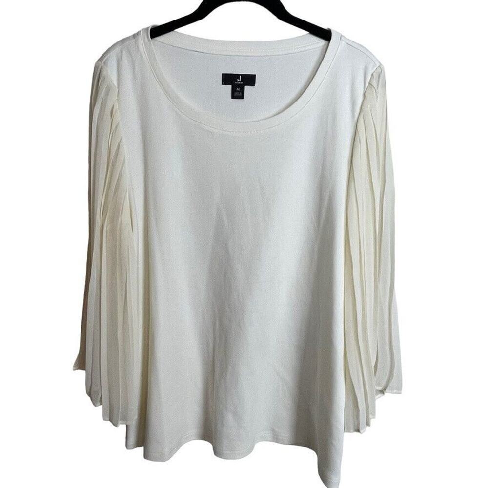 J Jason Wu Ivory Mixed Media Top Size M Sheer Pleated Sleeves Fairy Old Money